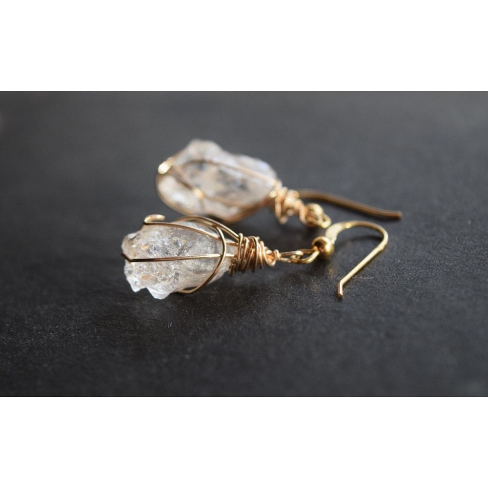 Large Dangle Earrings Gold Wire Wrapped Earrings Rough Gemstone Gift for…